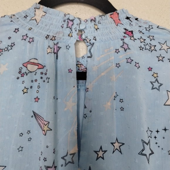 Torrid Mini Clipdot Blouson Sleeve Mock Neck Skater Dress in Cosmic Stars 4X - Picture 6 of 10